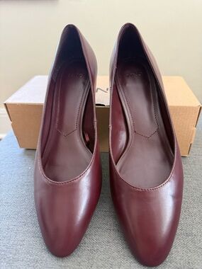 Mango Women's Burgundy Pointed-Toe Leather Heels